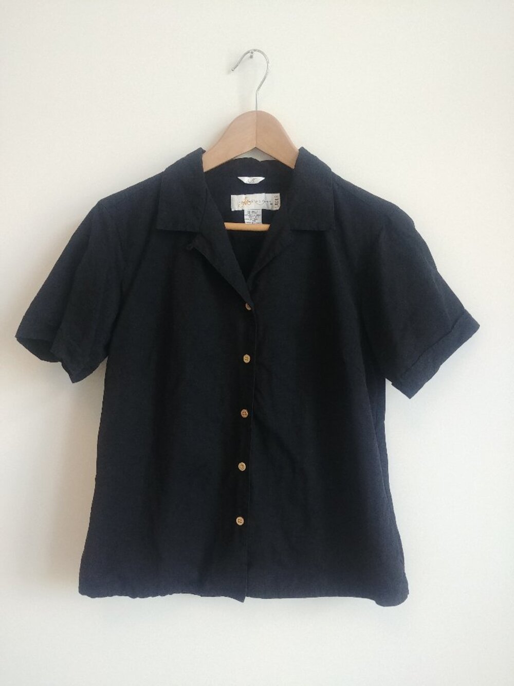 Il Migliore Women's Medium 70% silk 30% cotton short sleeve black blouse top